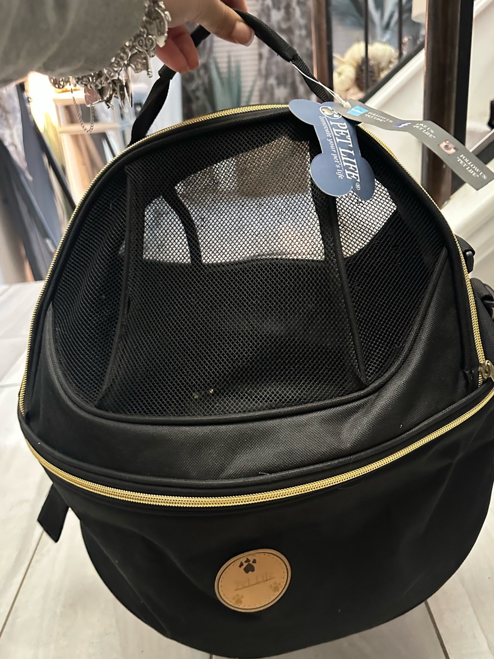 Pet Life Black Backpack Pet Carrier with Gold Zippers